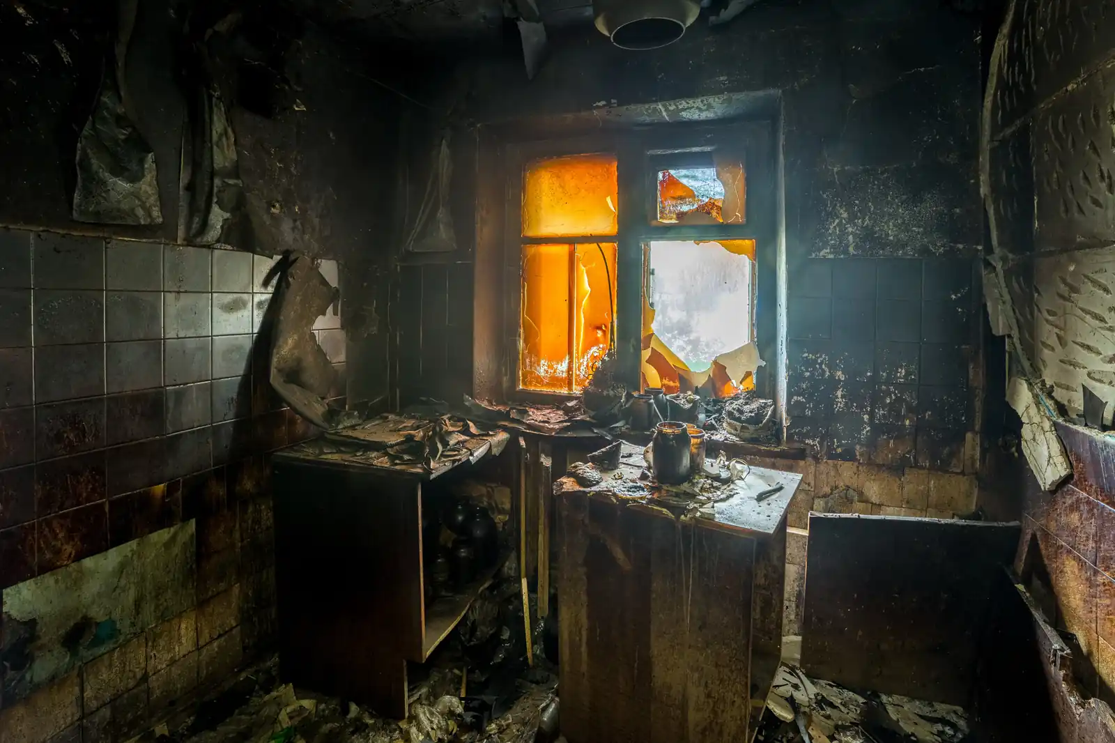 Fire damage restoration crew responding to a house fire in Patchogue, NY